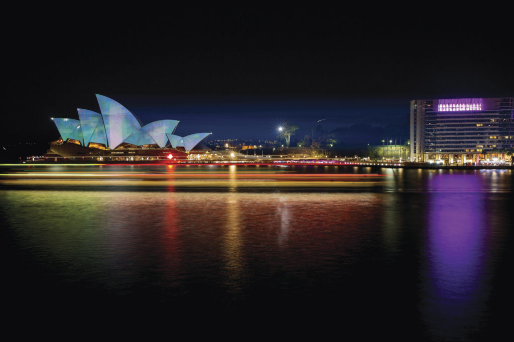 Vivid Sydney 2015, Lighting the sails, Opera House photographed from the OPT. 25/5/2015. Photo Credit - James Horan/Destination NSW